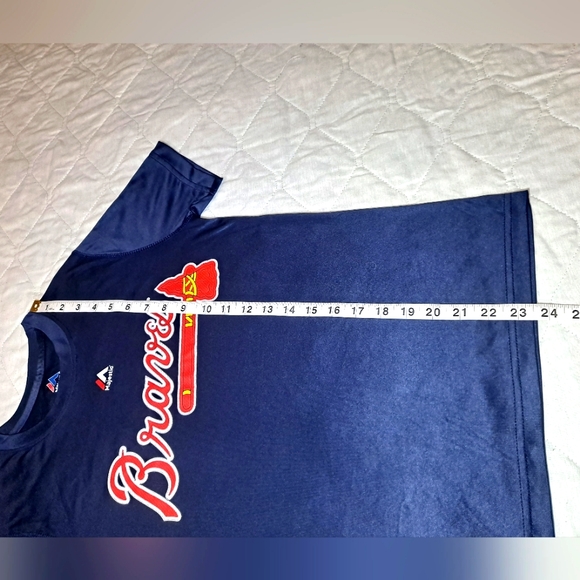 Atlanta Braves T-shirt Boy's Medium 10/12 Majestic Blue Unisex Kids MLB Baseball - Picture 8 of 8